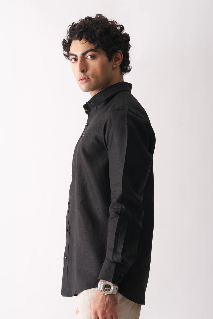 Black - Rozzana Full Sleeve Pure Linen Shirt