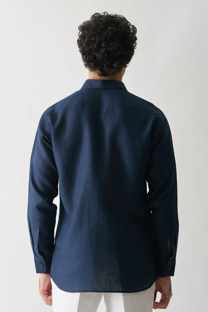 Navy Blue - Rozzana Full Sleeve Pure Linen Shirt
