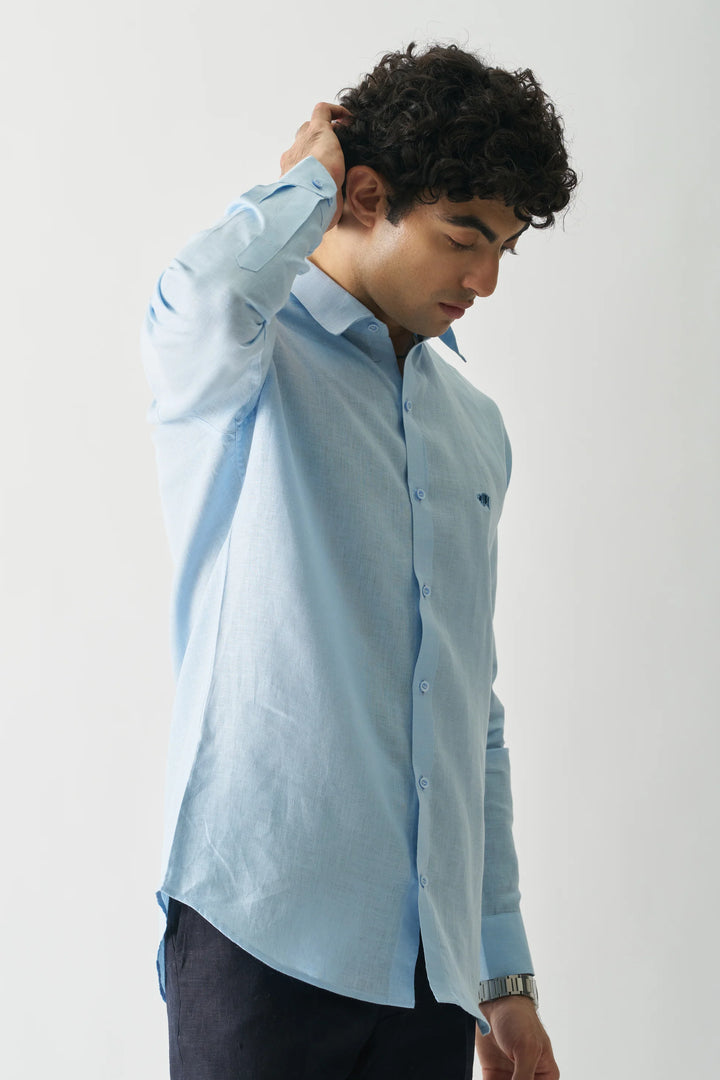 Blissful Blue - Rozzana Full Sleeve Pure Linen Shirt