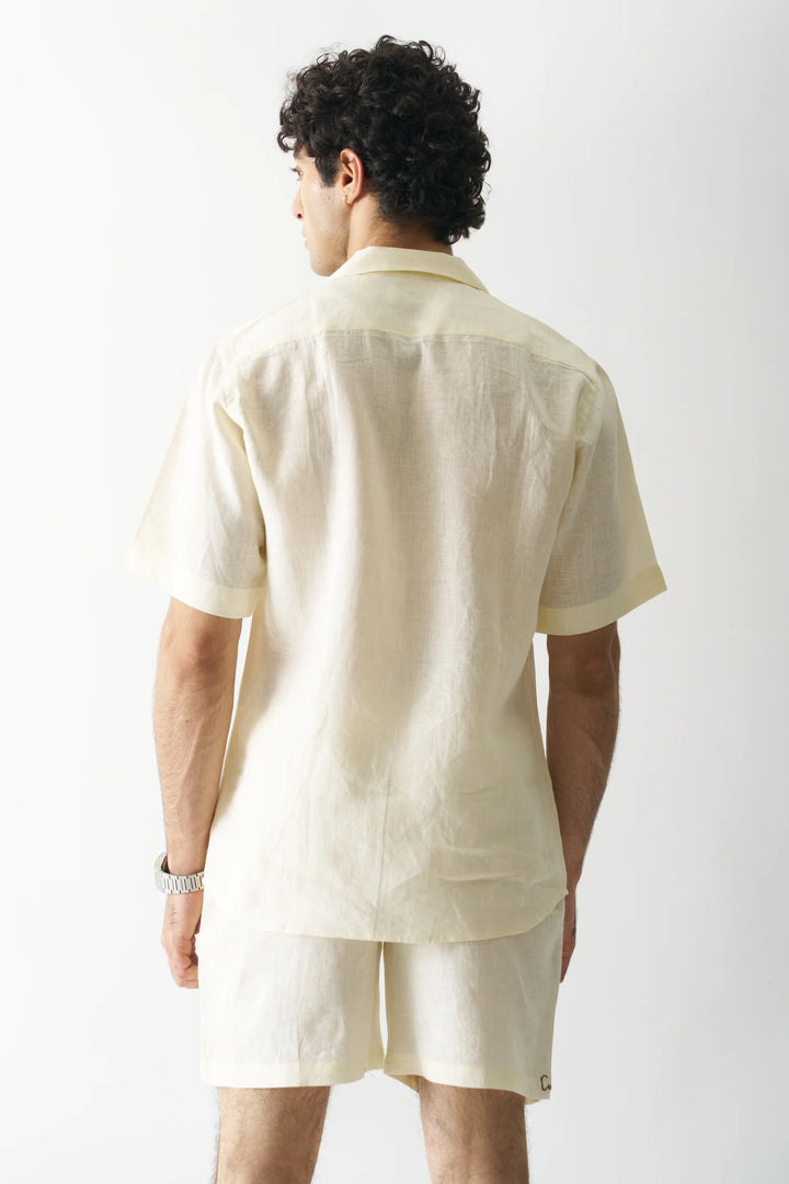 Off-white Petals - Hand Embroidered Pure Linen Unisex Co-ord Set