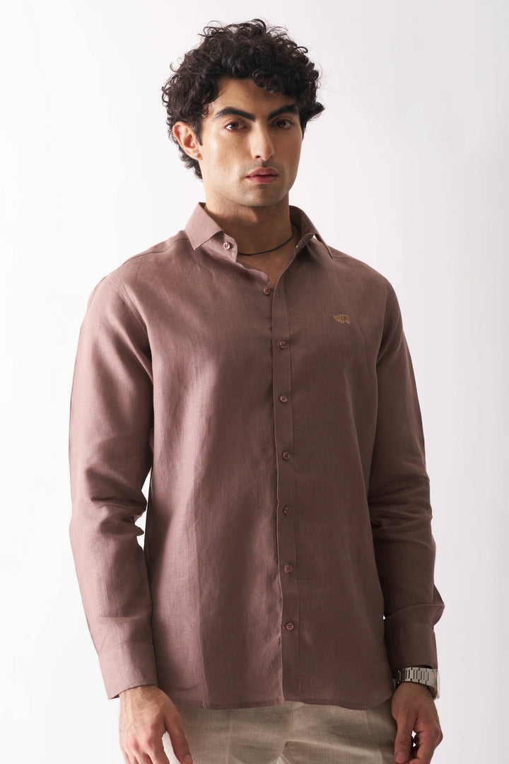 Coffee - Rozzana Full Sleeve Pure Linen Shirt