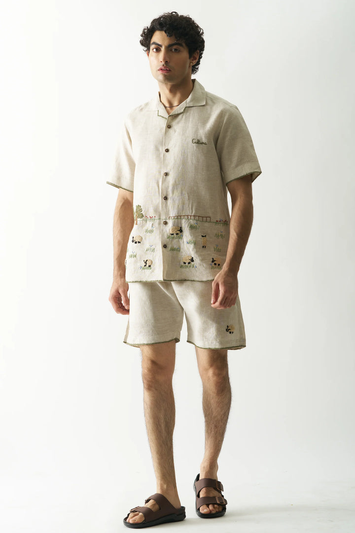 Lazy Sheep - Hand Embroidered Pure Linen Unisex Co-ord Set