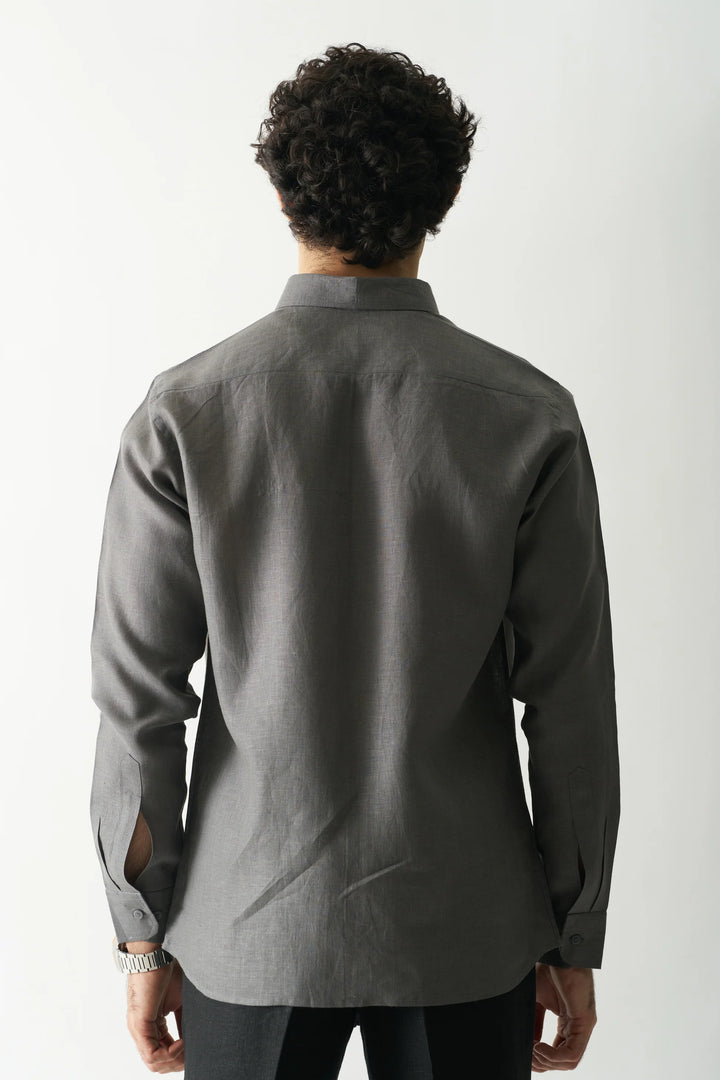 Coal Mine Grey - Rozzana Full Sleeve Pure Linen Shirt