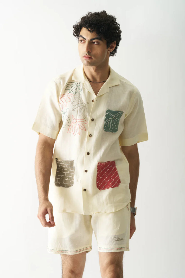 Pocket Fusion - Hand Embroidered Pure Linen Unisex Co-ord Set