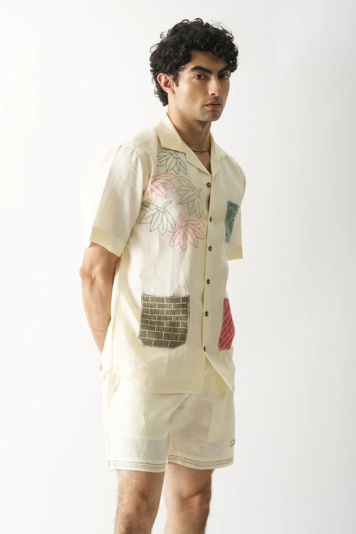 Pocket Fusion - Hand Embroidered Pure Linen Unisex Co-ord Set