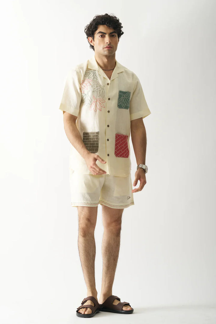 Pocket Fusion - Hand Embroidered Pure Linen Unisex Co-ord Set