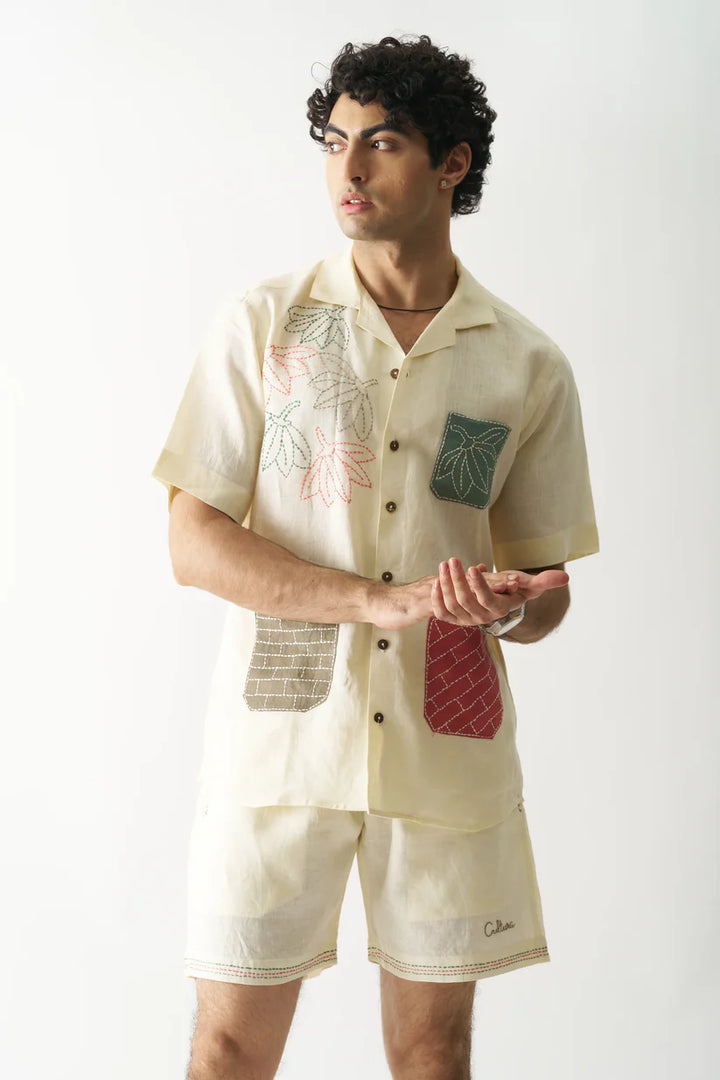 Pocket Fusion - Hand Embroidered Pure Linen Unisex Co-ord Set
