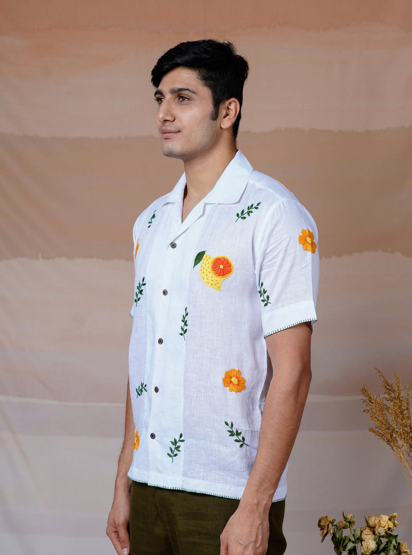 Citrus Garden - Hand Embroidered Unisex Linen Shirt