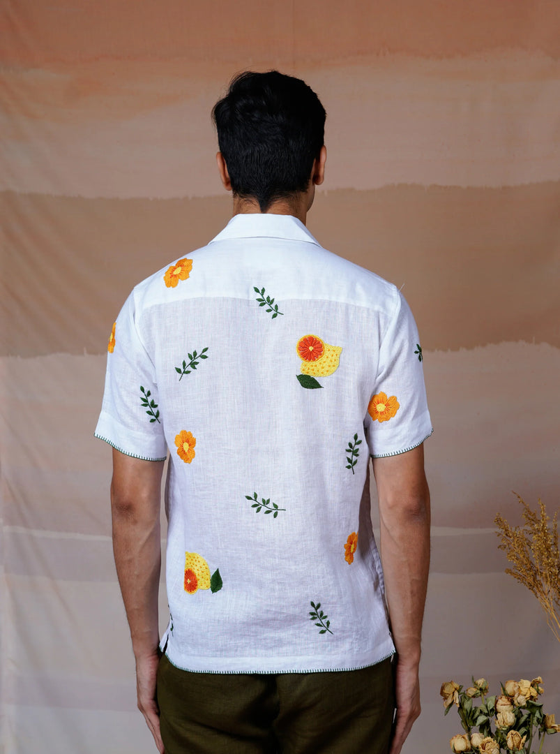 Citrus Garden - Hand Embroidered Unisex Linen Shirt