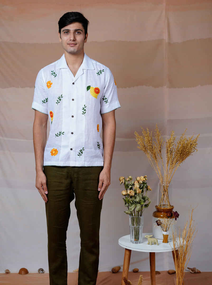 Citrus Garden - Hand Embroidered Unisex Linen Shirt