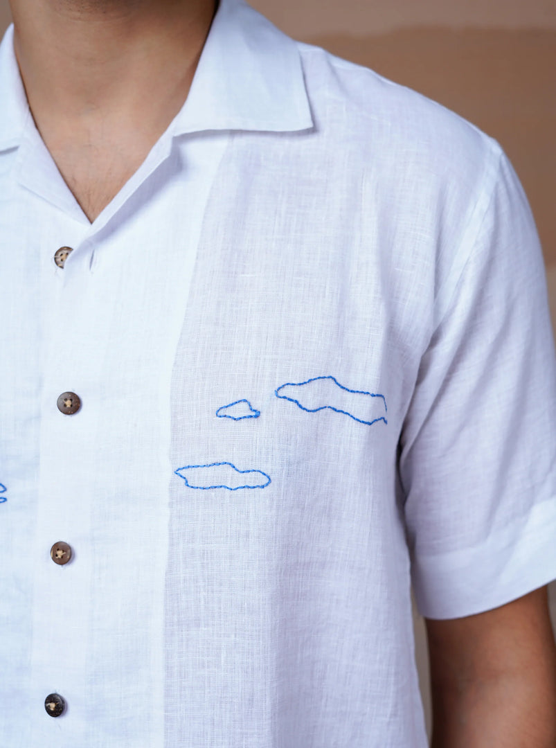 Coastal Charm - Hand Embroidered Unisex Linen Shirt