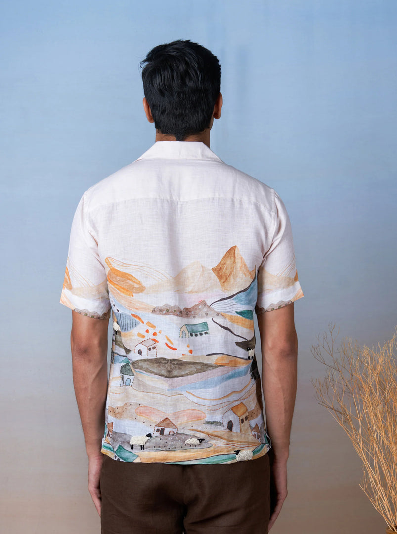 Grazing Sheep Orange - The Cultura Earth-Toned Linen Shirt – Art, Craft, and Comfort