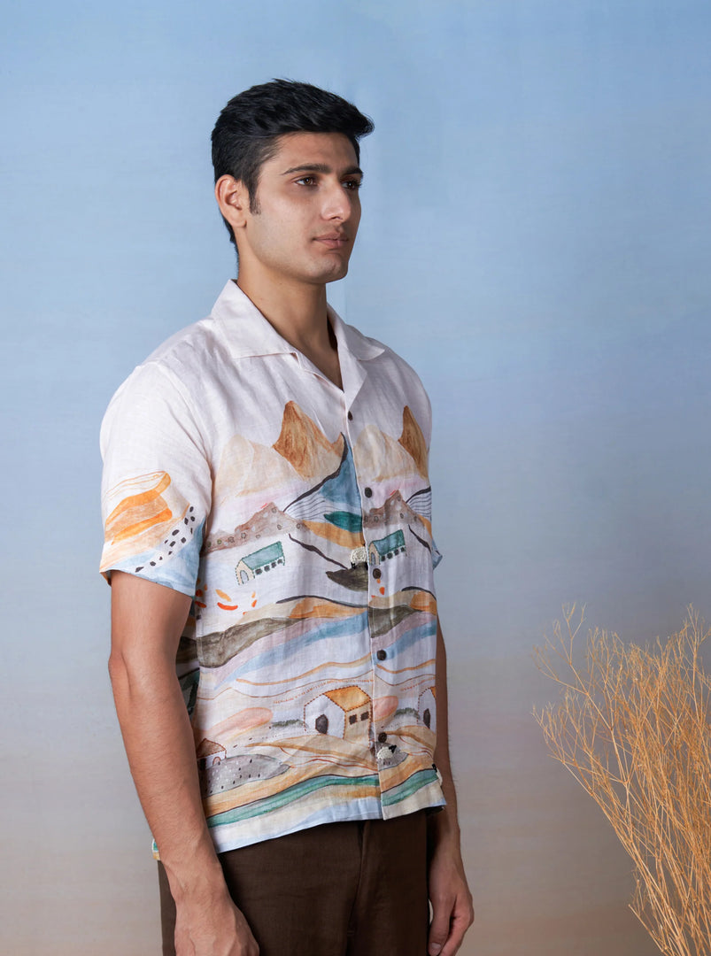 Grazing Sheep Orange - The Cultura Earth-Toned Linen Shirt – Art, Craft, and Comfort