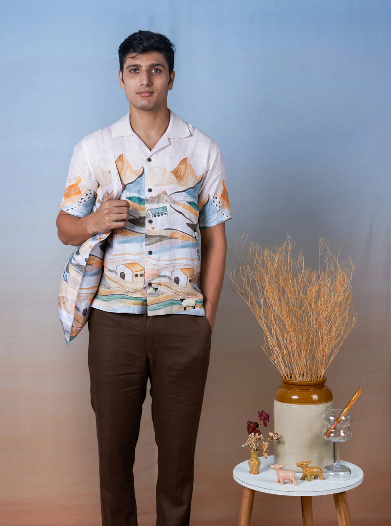 Grazing Sheep Orange - The Cultura Earth-Toned Linen Shirt – Art, Craft, and Comfort