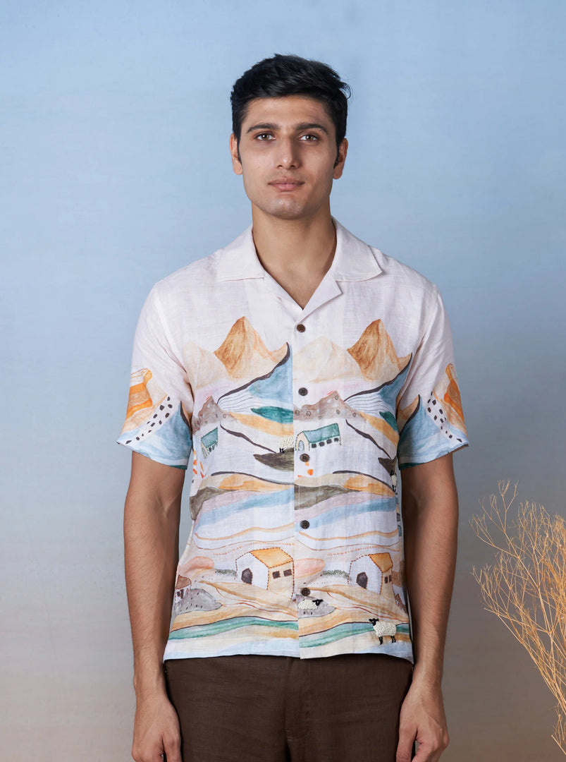 Grazing Sheep Orange - The Cultura Earth-Toned Linen Shirt – Art, Craft, and Comfort