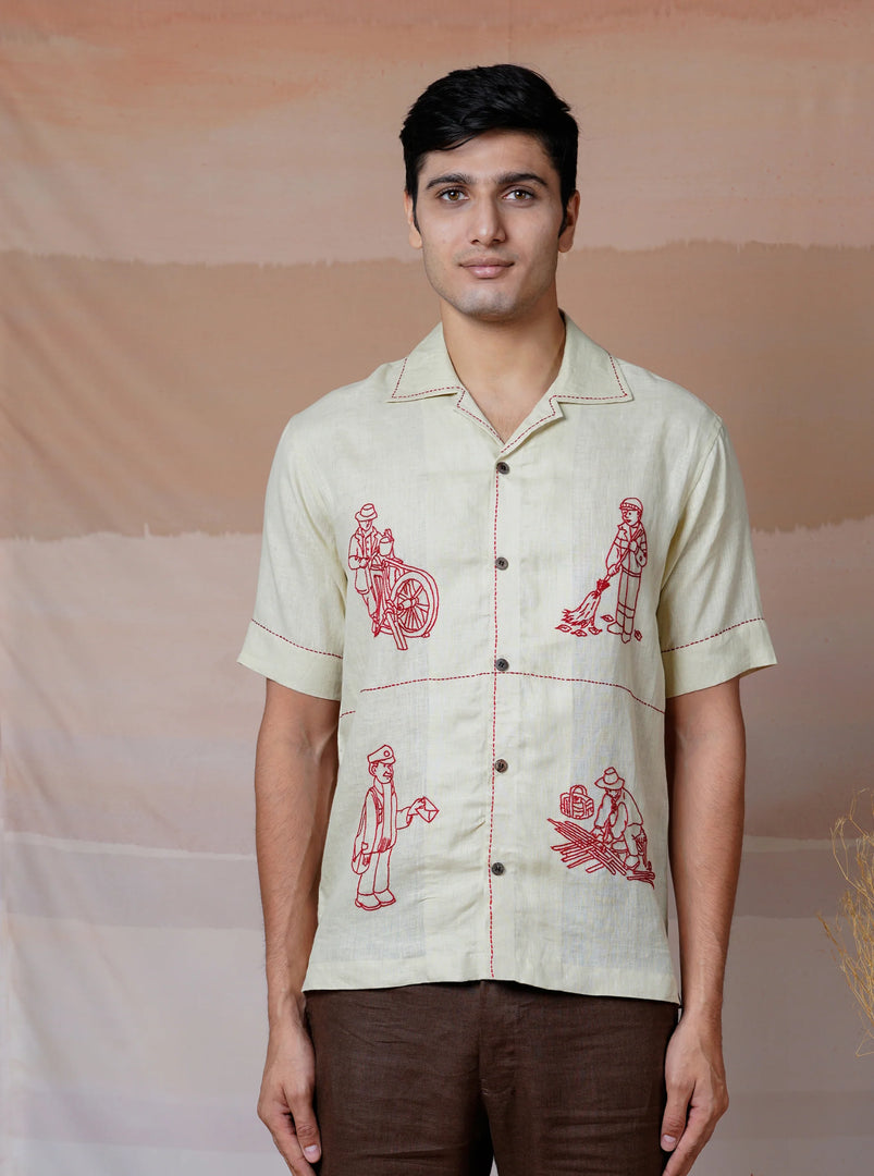 Hands At Work - Hand Embroidered Unisex Linen Shirt