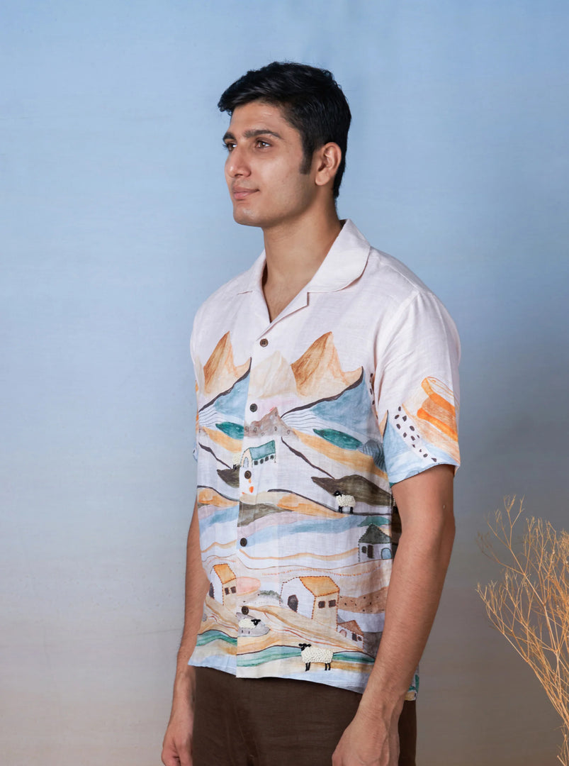 Grazing Sheep Orange - The Cultura Earth-Toned Linen Shirt – Art, Craft, and Comfort