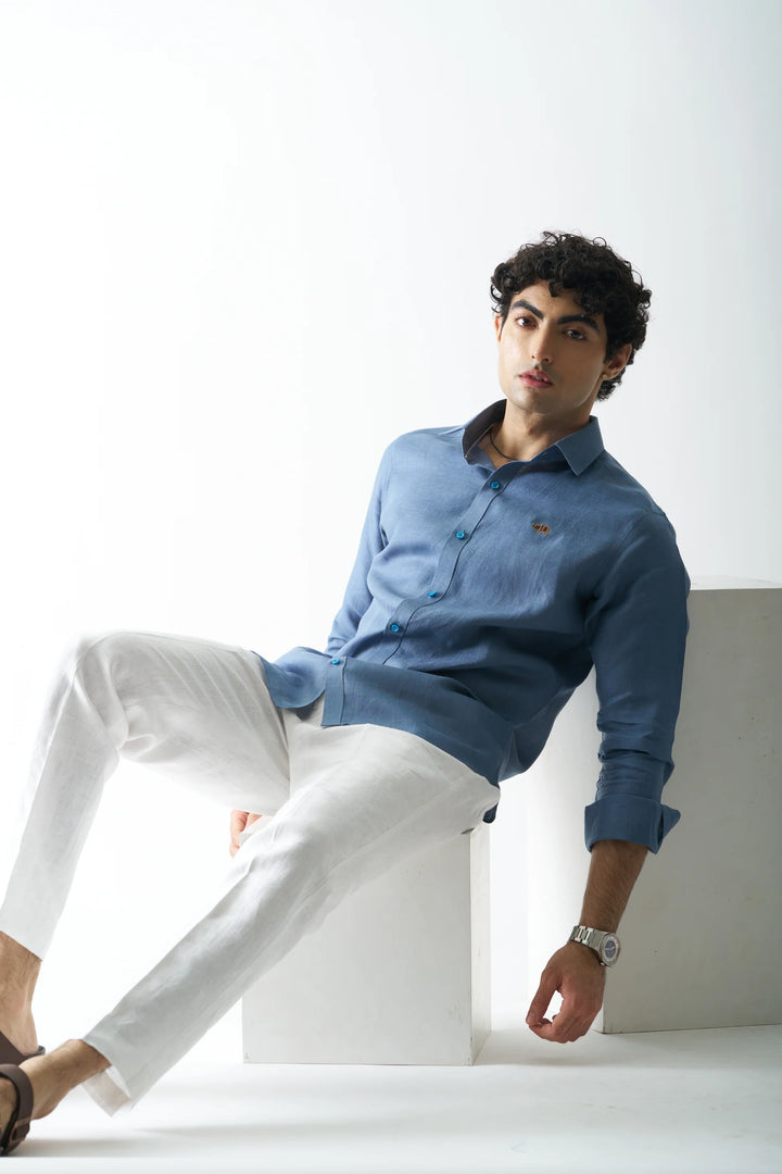 Stormy Sea - Rozzana Full Sleeve Pure Linen Shirt